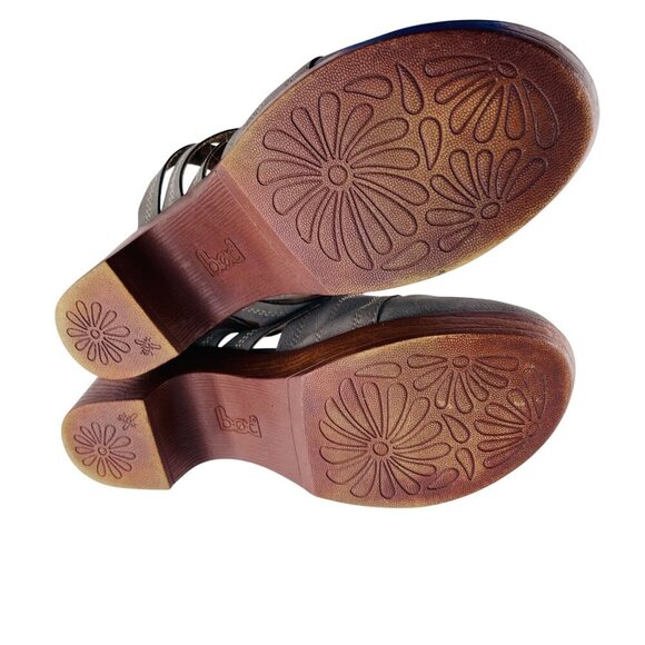 B.Ø.C Gray Leather Wedge Mules Clogs Size 9 Slip On - Picture 3 of 4